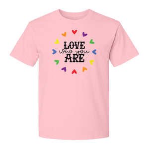 Pride Heart T-Shirt, Love Who You Are Rainbow Message Tee for LGBTQ Support and Allies