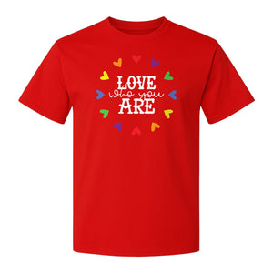 Pride Heart T-Shirt, Love Who You Are Rainbow Message Tee for LGBTQ Support and Allies