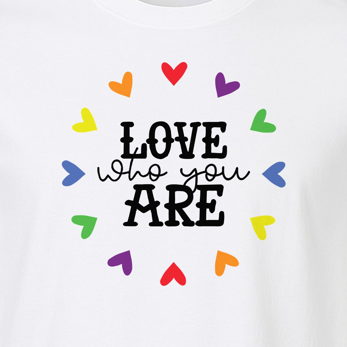 Pride Heart T-Shirt, Love Who You Are Rainbow Message Tee for LGBTQ Support and Allies