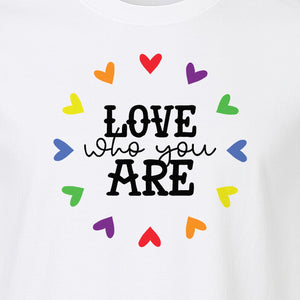 Pride Heart T-Shirt, Love Who You Are Rainbow Message Tee for LGBTQ Support and Allies