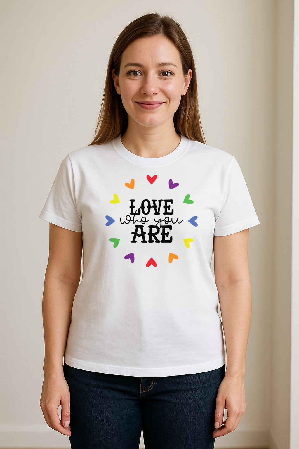 Pride Heart T-Shirt, Love Who You Are Rainbow Message Tee for LGBTQ Support and Allies