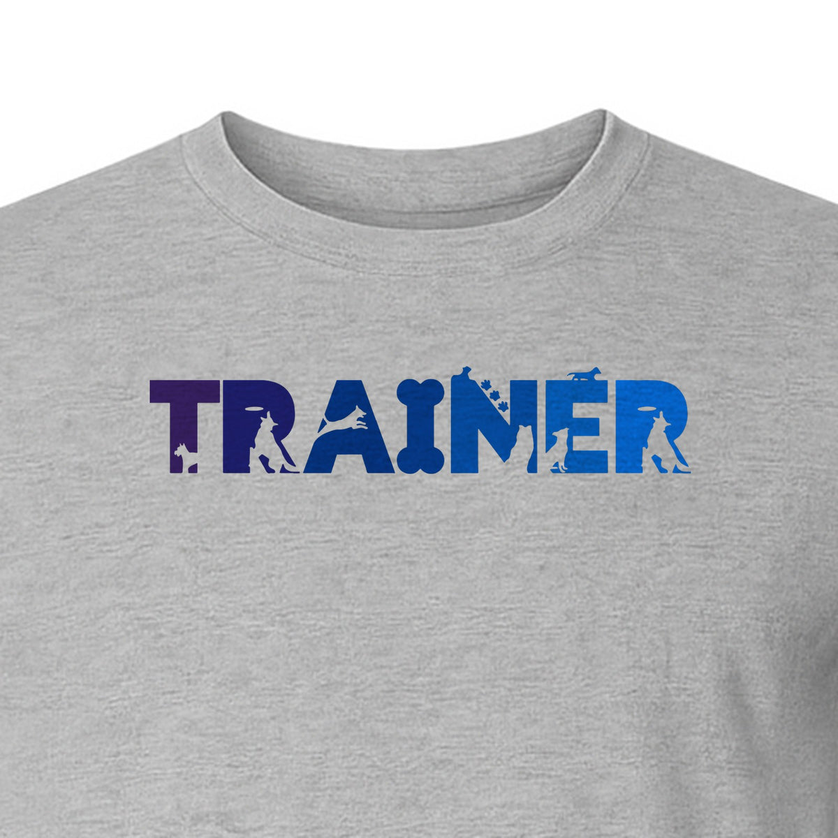 Dog Trainer T-Shirt, Distressed Blue and Purple Text Graphic for Canine Handlers and Pet Lovers
