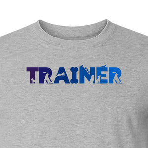 Dog Trainer T-Shirt, Distressed Blue and Purple Text Graphic for Canine Handlers and Pet Lovers