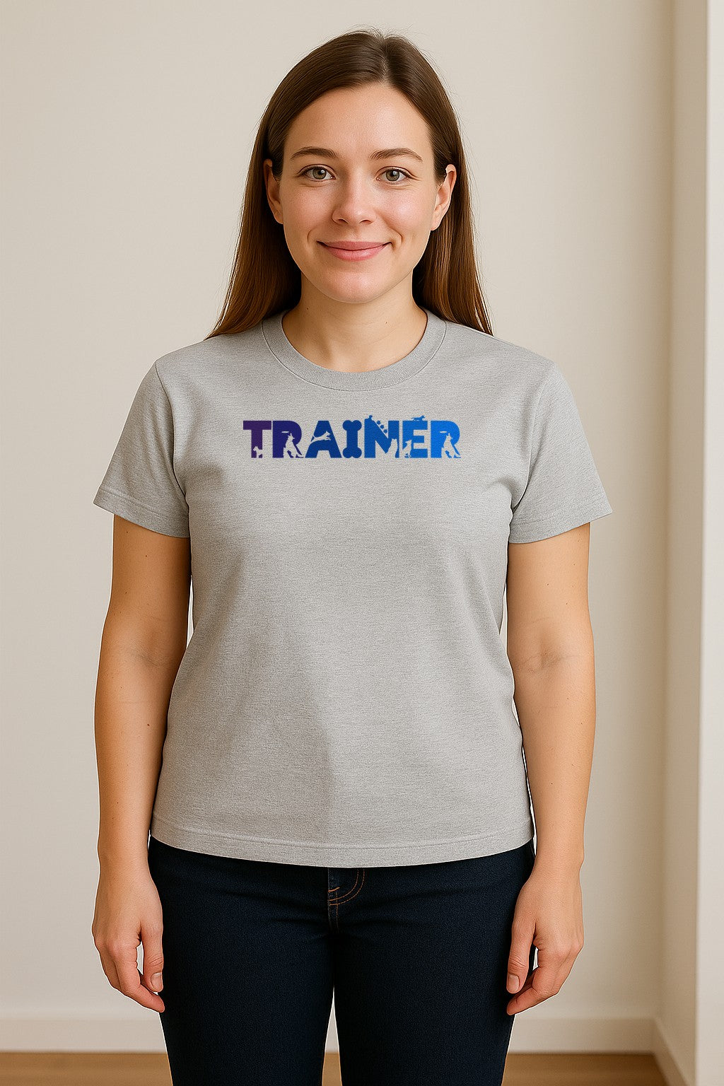 Dog Trainer T-Shirt, Distressed Blue and Purple Text Graphic for Canine Handlers and Pet Lovers