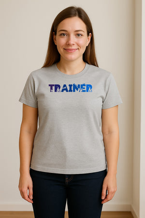 Dog Trainer T-Shirt, Distressed Blue and Purple Text Graphic for Canine Handlers and Pet Lovers