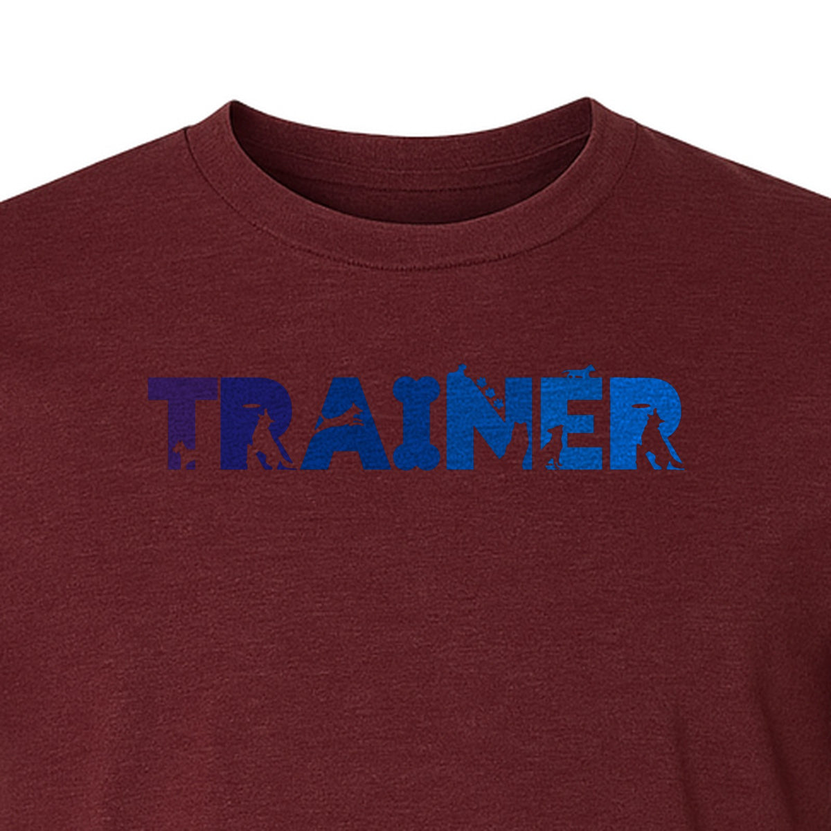 Dog Trainer T-Shirt, Distressed Blue and Purple Text Graphic for Canine Handlers and Pet Lovers
