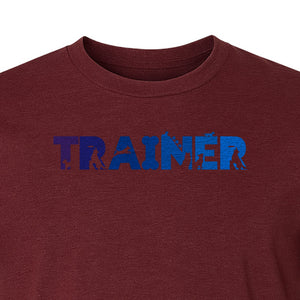 Dog Trainer T-Shirt, Distressed Blue and Purple Text Graphic for Canine Handlers and Pet Lovers