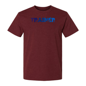 Dog Trainer T-Shirt, Distressed Blue and Purple Text Graphic for Canine Handlers and Pet Lovers