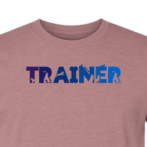 Dog Trainer T-Shirt, Distressed Blue and Purple Text Graphic for Canine Handlers and Pet Lovers