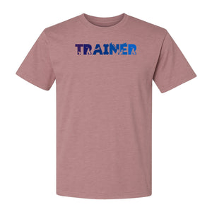Dog Trainer T-Shirt, Distressed Blue and Purple Text Graphic for Canine Handlers and Pet Lovers