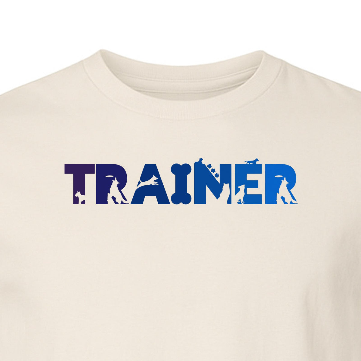 Dog Trainer T-Shirt, Distressed Blue and Purple Text Graphic for Canine Handlers and Pet Lovers