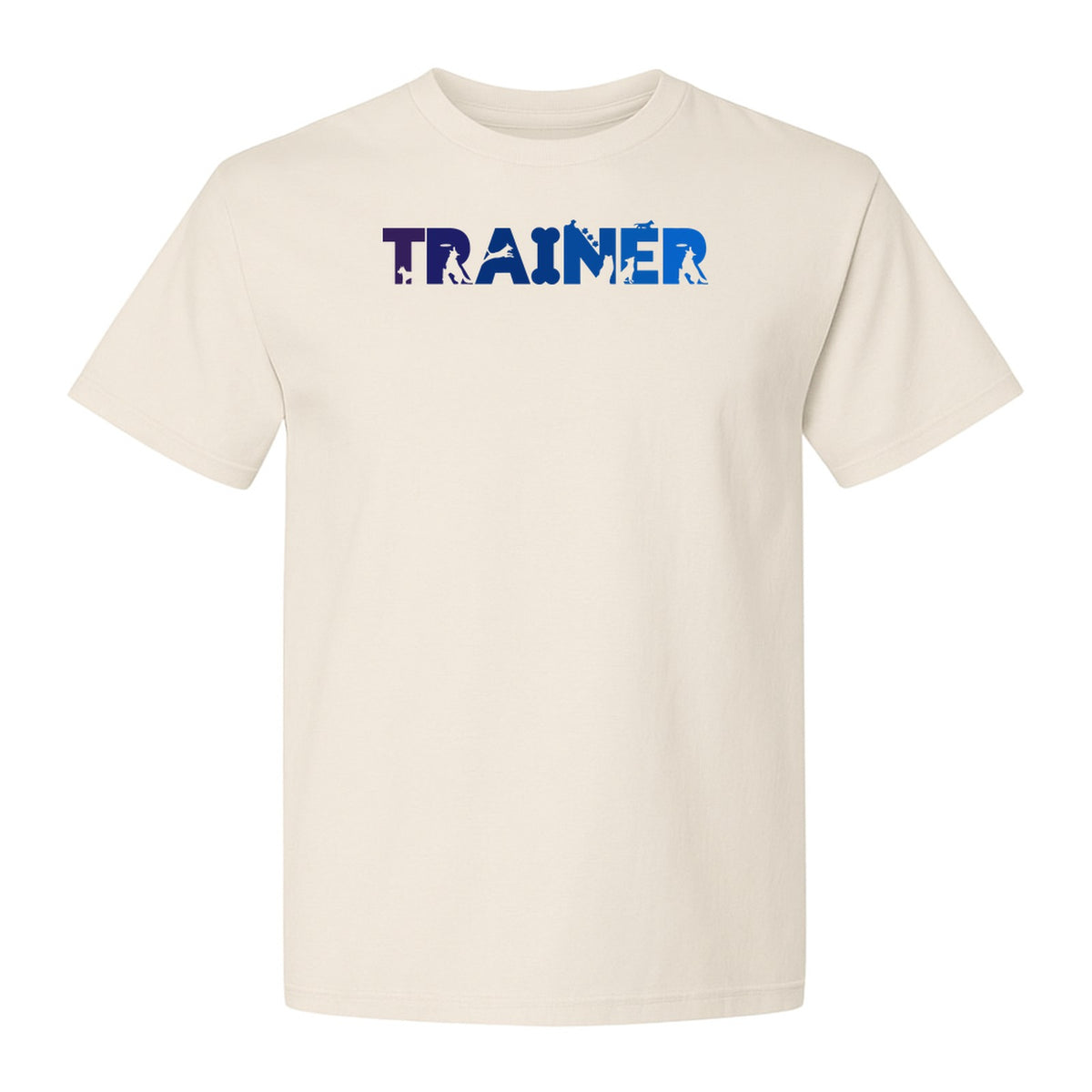 Dog Trainer T-Shirt, Distressed Blue and Purple Text Graphic for Canine Handlers and Pet Lovers