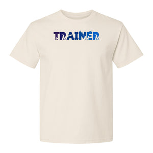 Dog Trainer T-Shirt, Distressed Blue and Purple Text Graphic for Canine Handlers and Pet Lovers