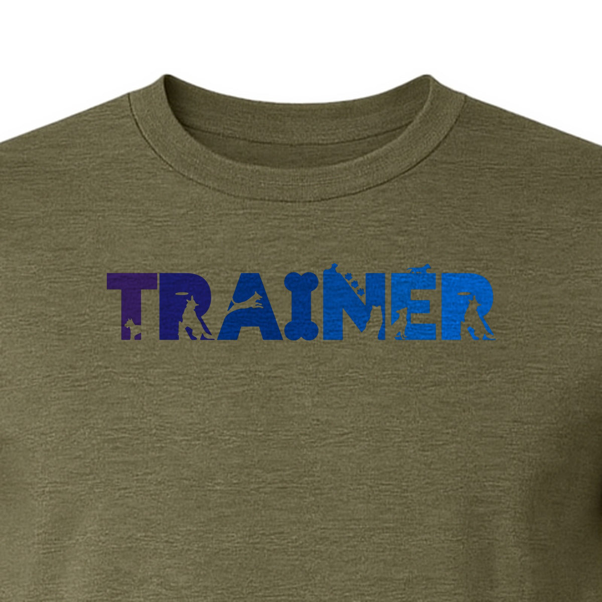Dog Trainer T-Shirt, Distressed Blue and Purple Text Graphic for Canine Handlers and Pet Lovers