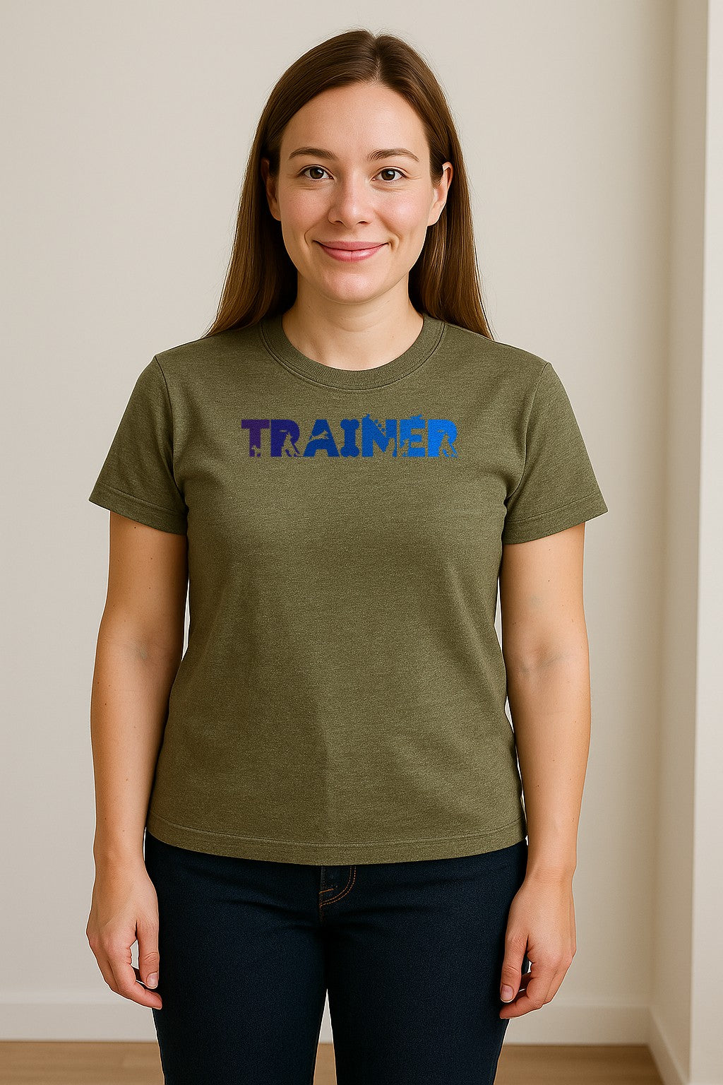 Dog Trainer T-Shirt, Distressed Blue and Purple Text Graphic for Canine Handlers and Pet Lovers