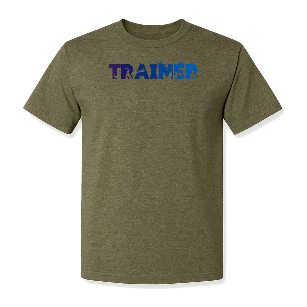 Dog Trainer T-Shirt, Distressed Blue and Purple Text Graphic for Canine Handlers and Pet Lovers