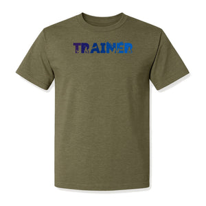 Dog Trainer T-Shirt, Distressed Blue and Purple Text Graphic for Canine Handlers and Pet Lovers