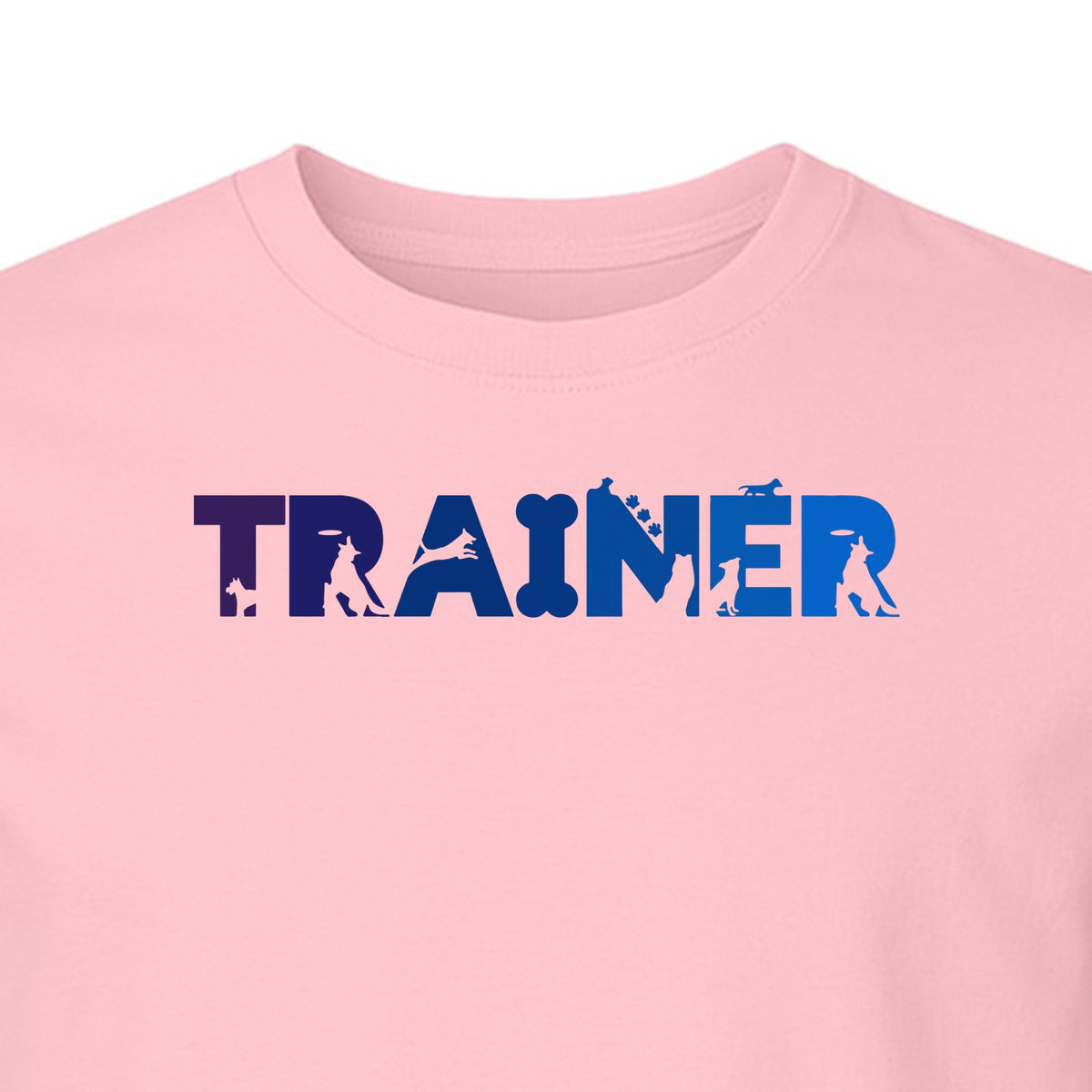 Dog Trainer T-Shirt, Distressed Blue and Purple Text Graphic for Canine Handlers and Pet Lovers