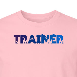 Dog Trainer T-Shirt, Distressed Blue and Purple Text Graphic for Canine Handlers and Pet Lovers