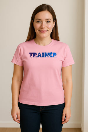 Dog Trainer T-Shirt, Distressed Blue and Purple Text Graphic for Canine Handlers and Pet Lovers