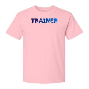 Dog Trainer T-Shirt, Distressed Blue and Purple Text Graphic for Canine Handlers and Pet Lovers