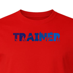 Dog Trainer T-Shirt, Distressed Blue and Purple Text Graphic for Canine Handlers and Pet Lovers