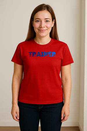 Dog Trainer T-Shirt, Distressed Blue and Purple Text Graphic for Canine Handlers and Pet Lovers