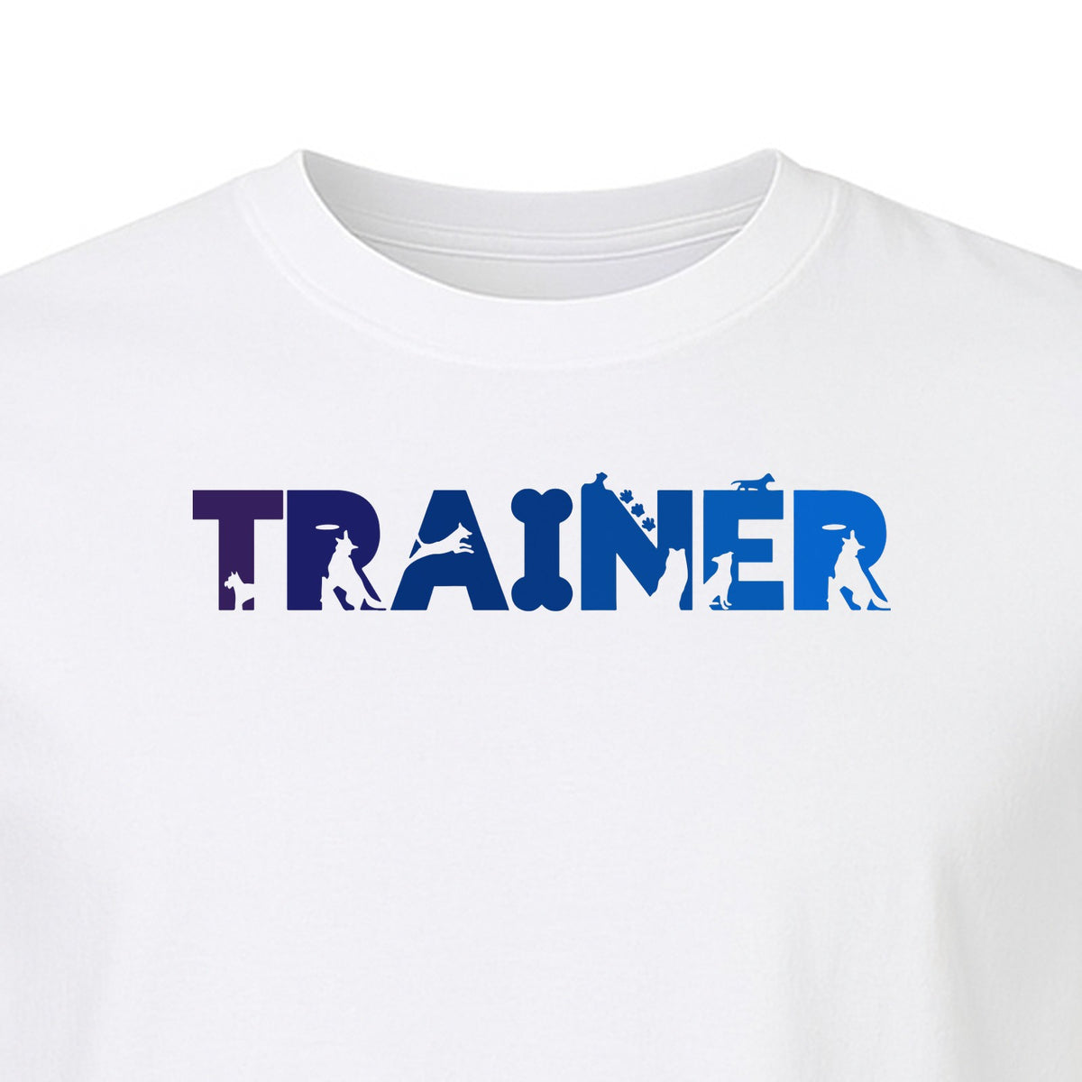 Dog Trainer T-Shirt, Distressed Blue and Purple Text Graphic for Canine Handlers and Pet Lovers