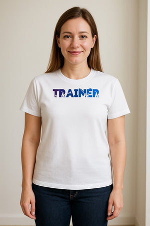 Dog Trainer T-Shirt, Distressed Blue and Purple Text Graphic for Canine Handlers and Pet Lovers