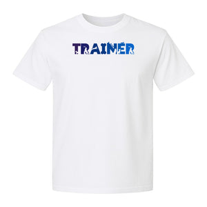 Dog Trainer T-Shirt, Distressed Blue and Purple Text Graphic for Canine Handlers and Pet Lovers