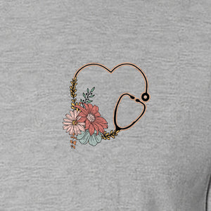 Nurse T-Shirt, Floral Stethoscope Pocket Print for Healthcare Workers and Nursing School Graduates
