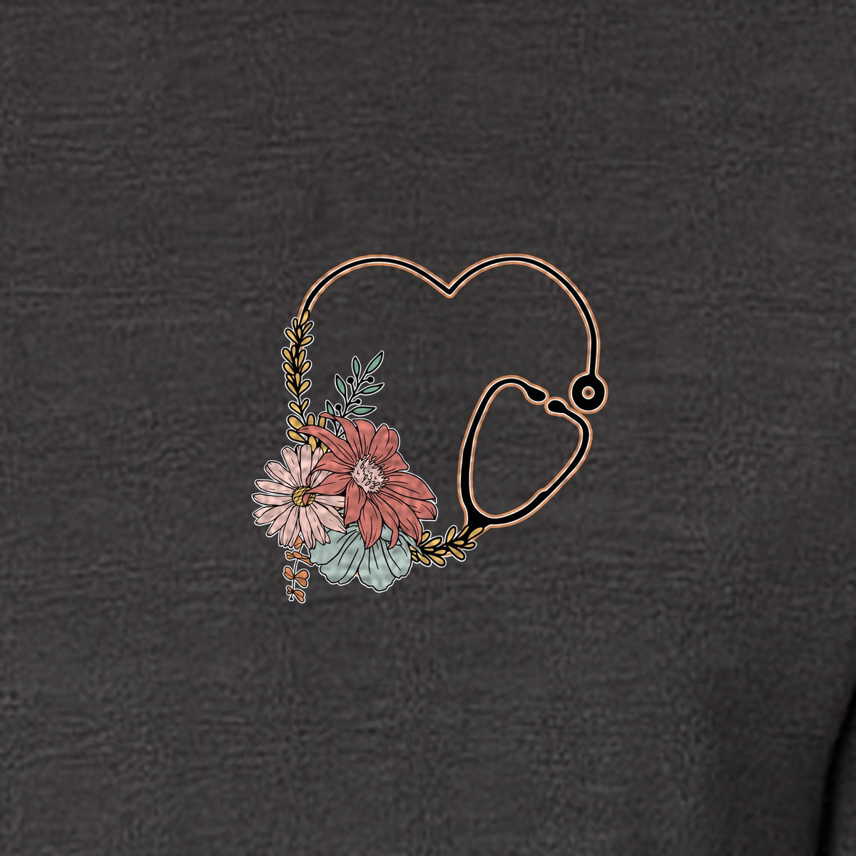 Nurse T-Shirt, Floral Stethoscope Pocket Print for Healthcare Workers and Nursing School Graduates