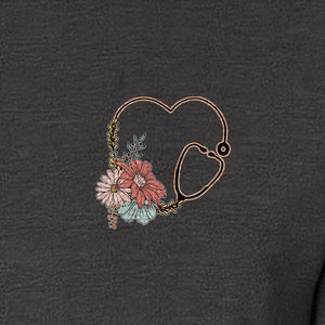 Nurse T-Shirt, Floral Stethoscope Pocket Print for Healthcare Workers and Nursing School Graduates