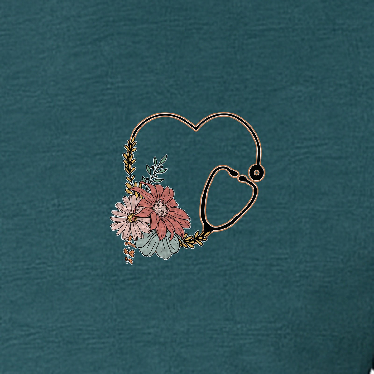 Nurse T-Shirt, Floral Stethoscope Pocket Print for Healthcare Workers and Nursing School Graduates