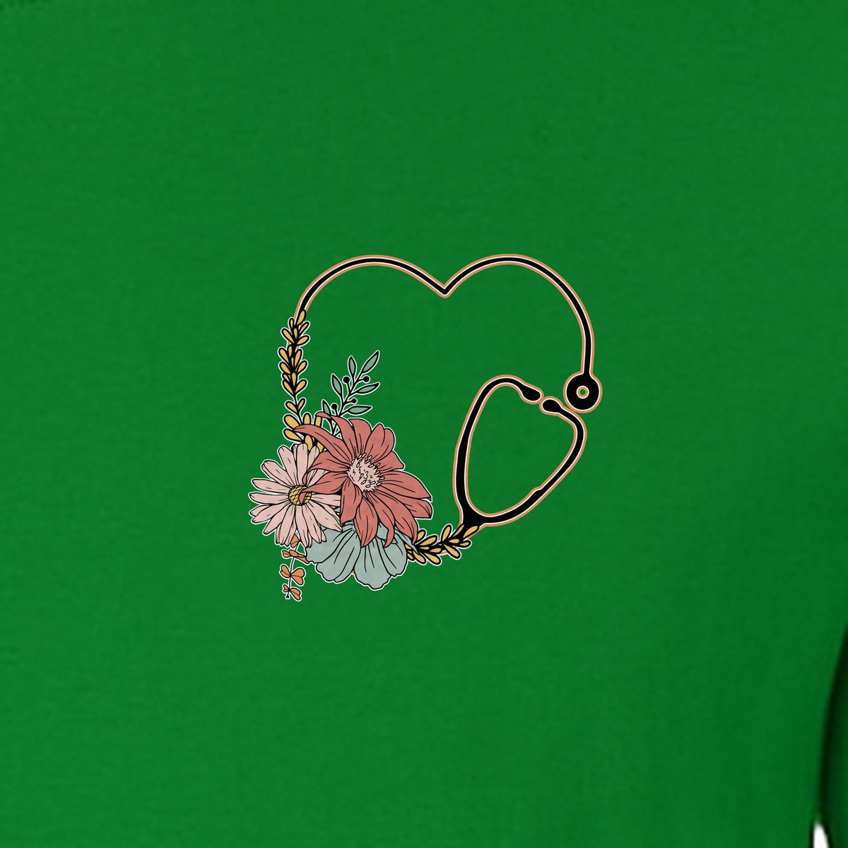 Nurse T-Shirt, Floral Stethoscope Pocket Print for Healthcare Workers and Nursing School Graduates