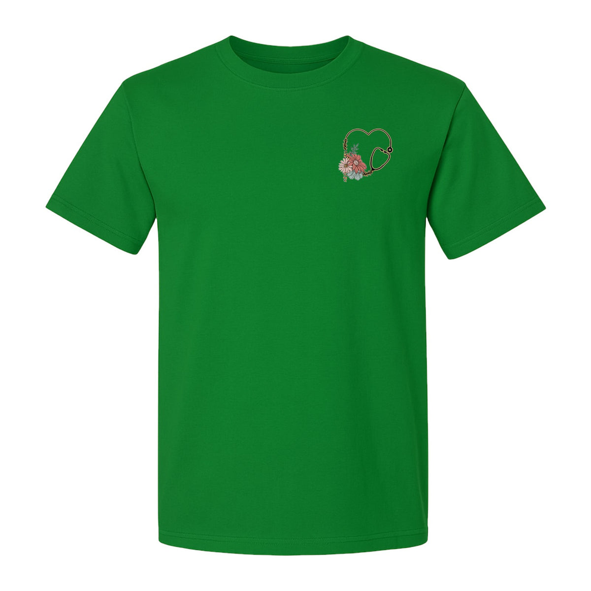 Nurse T-Shirt, Floral Stethoscope Pocket Print for Healthcare Workers and Nursing School Graduates
