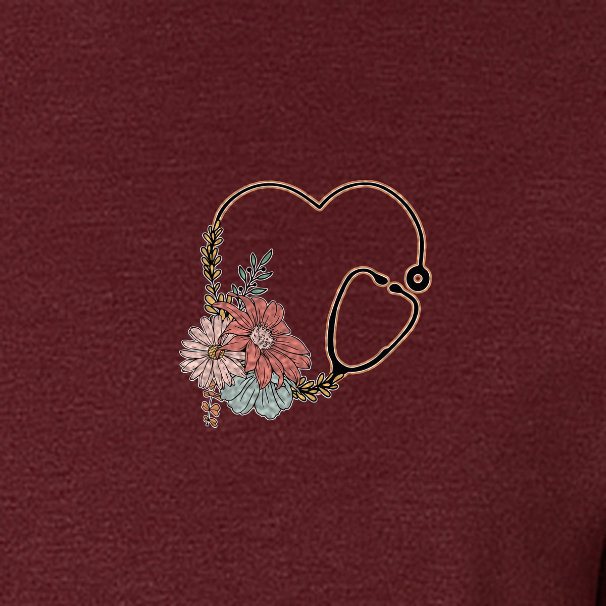 Nurse T-Shirt, Floral Stethoscope Pocket Print for Healthcare Workers and Nursing School Graduates