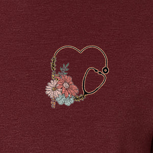 Nurse T-Shirt, Floral Stethoscope Pocket Print for Healthcare Workers and Nursing School Graduates