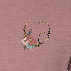 Nurse T-Shirt, Floral Stethoscope Pocket Print for Healthcare Workers and Nursing School Graduates