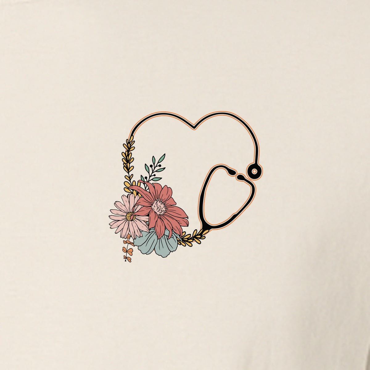 Nurse T-Shirt, Floral Stethoscope Pocket Print for Healthcare Workers and Nursing School Graduates