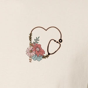 Nurse T-Shirt, Floral Stethoscope Pocket Print for Healthcare Workers and Nursing School Graduates