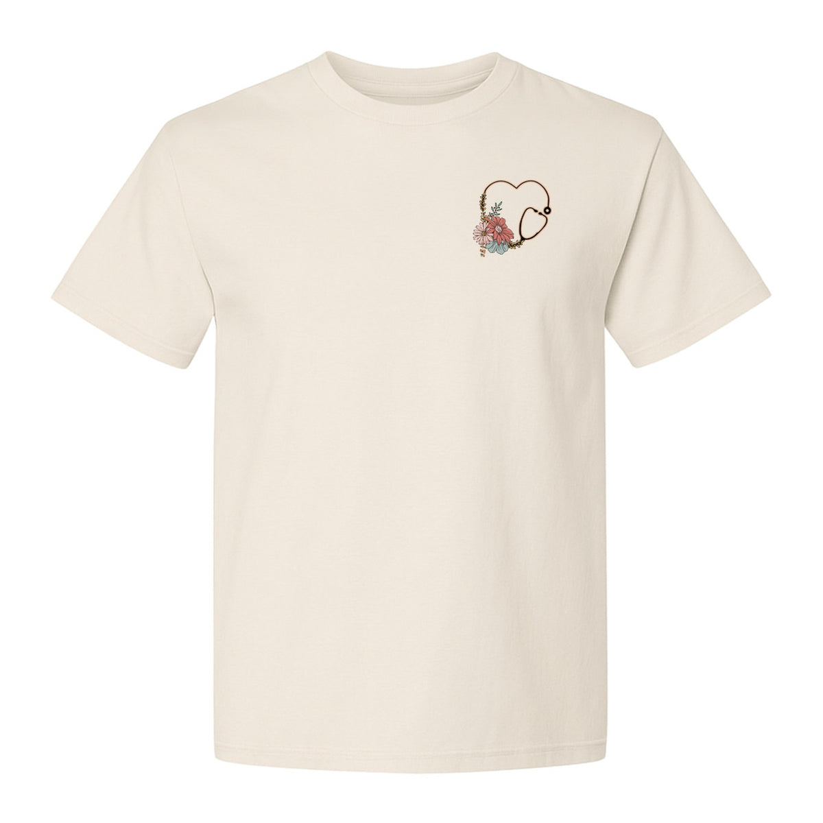 Nurse T-Shirt, Floral Stethoscope Pocket Print for Healthcare Workers and Nursing School Graduates