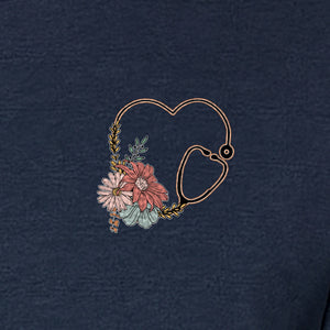Nurse T-Shirt, Floral Stethoscope Pocket Print for Healthcare Workers and Nursing School Graduates