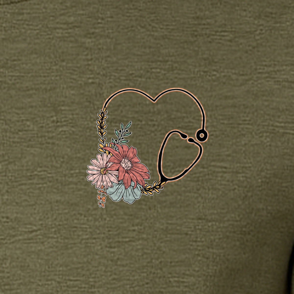 Nurse T-Shirt, Floral Stethoscope Pocket Print for Healthcare Workers and Nursing School Graduates