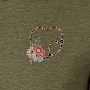 Nurse T-Shirt, Floral Stethoscope Pocket Print for Healthcare Workers and Nursing School Graduates