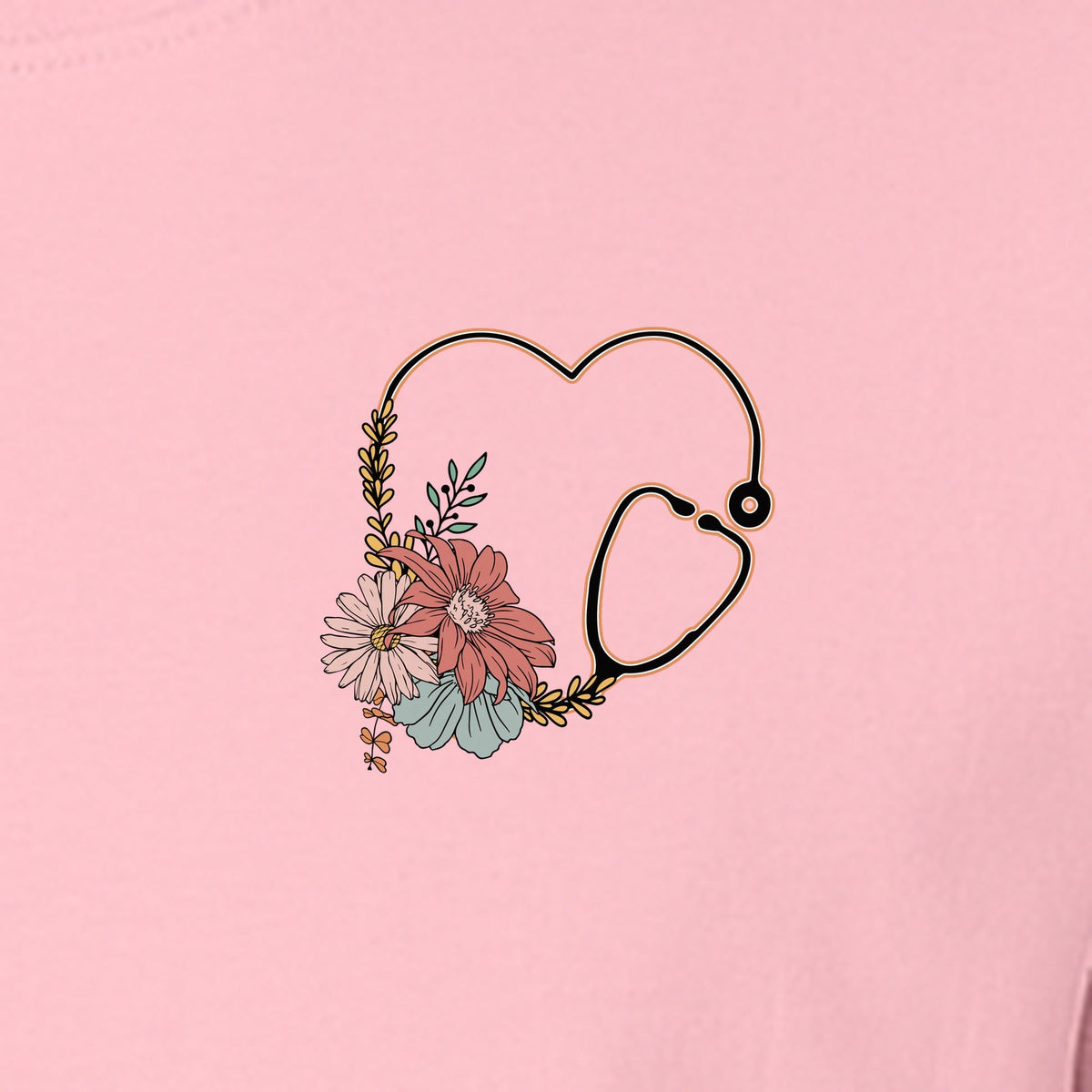 Nurse T-Shirt, Floral Stethoscope Pocket Print for Healthcare Workers and Nursing School Graduates