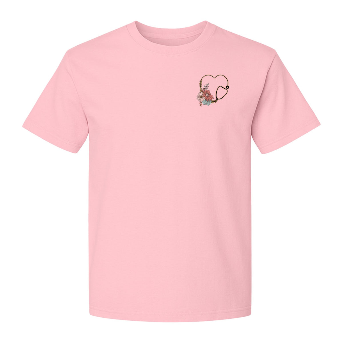 Nurse T-Shirt, Floral Stethoscope Pocket Print for Healthcare Workers and Nursing School Graduates