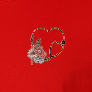 Nurse T-Shirt, Floral Stethoscope Pocket Print for Healthcare Workers and Nursing School Graduates