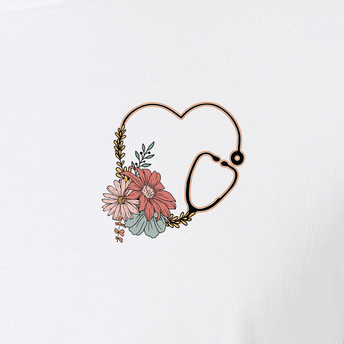 Nurse T-Shirt, Floral Stethoscope Pocket Print for Healthcare Workers and Nursing School Graduates