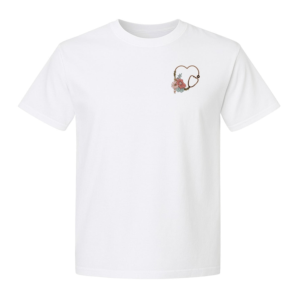 Nurse T-Shirt, Floral Stethoscope Pocket Print for Healthcare Workers and Nursing School Graduates
